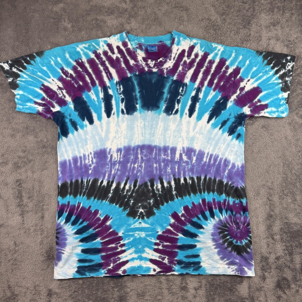Vintage Fruit of the Loom Shirt‎ Mens XL Blue Purple Tie Dye Made in USA 90s - Picture 2 of 8